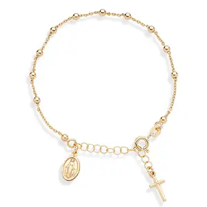 Bracelete de prata esterlina 925, pulseira com pingente cruz, corrente de miçangas, joia para mulheres e meninas adolescentes