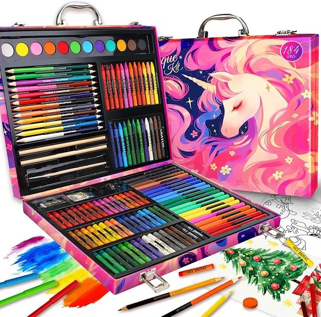 I Art Supplies184-Piece Drawing Art SetChristmas & Birthday Art Kit for Kids 4 5 6 7 8 9+ with Colored PencilsCrayons