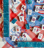Ensemble de tuiles de mahjong américaines en acrylique bleu ondulé de qualité supérieure, extra grandes, pour le divertissement et les fêtes à domicile