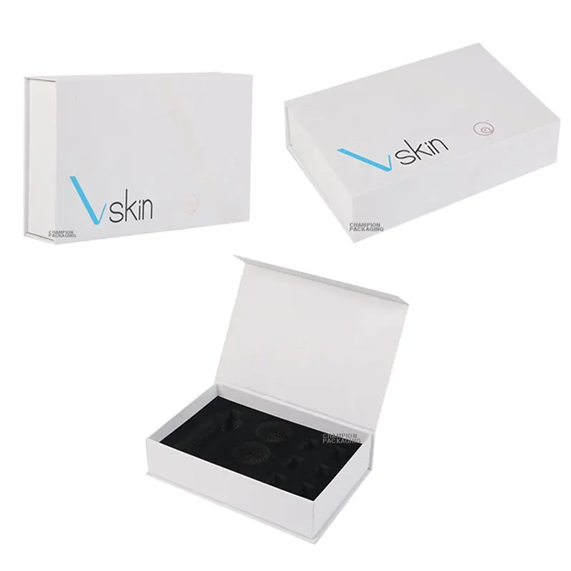Luxury White Brand Logo Hinged Lid Small PET Inlay Empty Paper Cardboard Gift Cosmetic Box Packaging With Ribbon Paper Box
