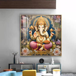 Nouvel arrivage de décoration intérieure de grande taille or bouddha fleur de lotus diamant religieux hindous dieu cristal porcelaine peinture art mural - Product Image 3