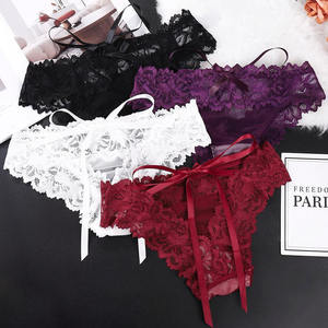 חדש הגעה סקסי הלבשה תחתונה דפוס פרחוני ידידותי לסביבה לראות דרך תחרה סרוג תחתונים נשים go-מחרוזת נמוכה עם סרט קשת - Product Image 1