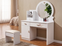 Coiffeuse blanche avec miroir et tabouret, bureau de maquillage moderne pour chambre à coucher avec tiroirs et armoire de rangement