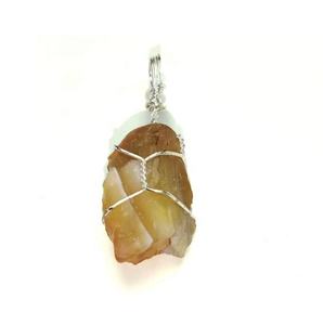Haute qualité jaune cornaline agate fil enroulé pendentif Style classique Quartz cristal dégringolé galet pierre collier grossiste - Product Image 3
