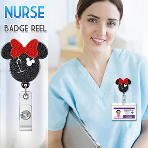 In stock acrylic rat head black easy-pull <b>buckle</b> with bow glitter rotating ID card <b>buckle</b>, a Nurses' Day gift. - Product Image 3