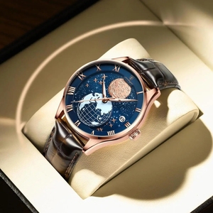 POEDAGAR 803 Montres à quartz en cuir tendance Offre Spéciale Montre pour homme Montre-bracelet étanche tendance Globe Cadran automatique Calendrier Montre-bracelet - Product Image 5