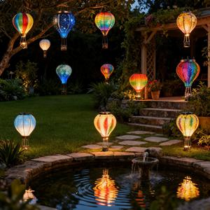 Lampada Solare Ornamentale da <span class=keywords><strong>Giardino</strong></span> a Forma di Mongolfiera con Fiamma Tremolante Impermeabile - Product Image 6