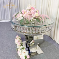 Pendentif élégant en cristal pour gâteau d'amour Table à gâteau de mariage avec miroir Base en métal et acier inoxydable