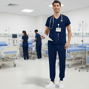 Conjuntos de Uniformes Médicos Unisex con Logotipo Personalizado 42304, Tela Twill con Mezcla de Spandex, para Uso en Hospitales, Enfermeras y Doctores, Parte Superior e Inferior con Bolsillos - Product Image 1