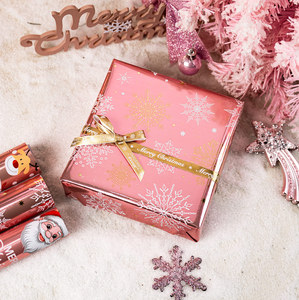 Pink Christmas Gift Wrapping <b>Paper</b> with Santa Claus Reindeer Snowflakes <b>Pattern</b> Metallized Art <b>Paper</b> for Holiday Packaging - Product Image 2