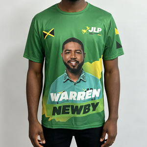 T-shirt de campagne personnalisé décontracté Warren Newby JLP Parti Labour Jamaïcain, en polyester à séchage rapide, vêtement politique pour les élections - Product Image 1