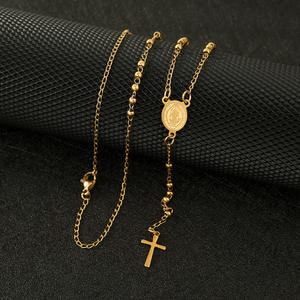 Ritastephens <strong>Italian</strong> Sterling Silver or Gold-tone 3mm <strong>Rosary</strong> Bead Virgin Mary Cross Necklace Religion Jewelry - Product Image 6