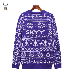 Оптовая продажа, рождественские вязаные узоры, шерстяной мужской свитер с круглым вырезом на заказ