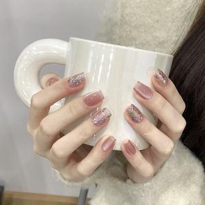 Nouveau produit lancé. Ongles portables de luxe haut de gamme, rose nude, texture scintillante, diamant brillant, fabrication artisanale pure - Product Image 1