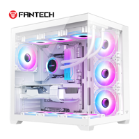 FANTECH casing PC Gaming GPU, CG85 ATX 400mm GPU Mid Tower 270 derajat tampilan panorama Panel magnetik kaca Tempered 6 RGB