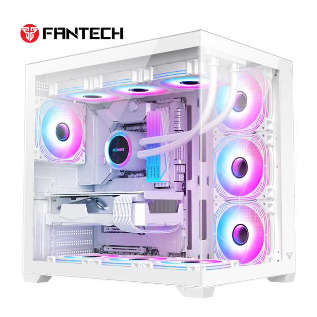FANTECH CG85 ATX 400mm GPU Mid Tower Gaming PC Case 270 Degree Panoramic View Magnetic Panel Tempered Glass 6 RGB Fans Case