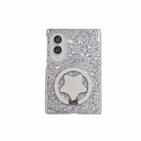 Étui Scintillant Bling pour Samsung Z Fold 8, Coque Miroir Étoilé Pliable avec Support, Chaîne Dragonne, Housse Arrière Protectrice Élégante pour Femme