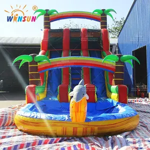 20' Inflatable Curve Water Slide Outdoor Giant Water Park Inflatable Slide With Pool Giant Inflatable Slide