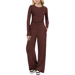 Ensemble de vêtements pour filles, ensemble 2 pièces pour filles, tenues d'automne, ensembles de détente, haut à manches longues plissé, pantalon large, ensemble de survêtement - Product Image 5