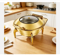 Chauffe-Plats Rond de Luxe 6L pour Hôtels et Restaurants – Équipement de Traiteur pour Banquets et Fêtes – Ensemble de Vaisselle Dorée pour Buffet