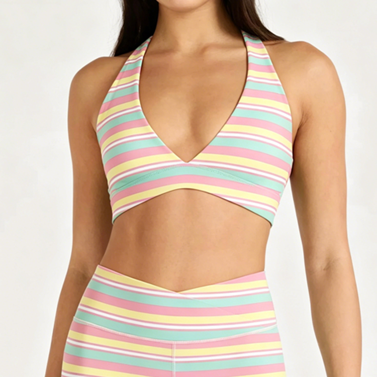 New Activewear Women Gym Workout Yoga Bra Halter Deep-V Contrasting Colors Breathable Sports Custom Leisurewear