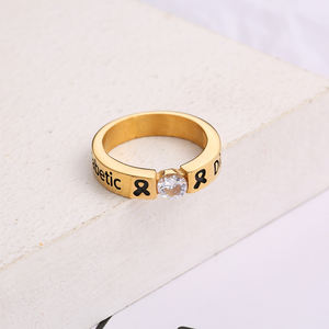 Gran calidad de acero inoxidable PVD chapado en oro diamante aumentar conciencia sobreviviente cinta enfermedad fibromialgia anillos para regalo - Product Image 5