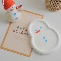 Bandeja Decorativa de Yeso Blanco Hecha a Mano con Forma de Muñeco de Nieve para Velas Aromáticas, Ideal para Decoración Navideña