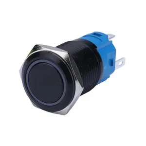 16mm Momentary Light Illuminated 1NO1NC Flat Round Head 5Pin Waterproof 3A 250VAC Black Led Push Button Switch