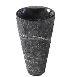 Negro natural piedra tallada pedestal lavabo del baño