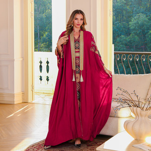 Oem Sang Trọng Hồi Giáo Buổi Tối Ăn Mặc Thêu Cardigan Abaya Hồi Giáo Ăn Mặc Hai Mảnh Đặt Kaftan Dresses Phụ Nữ Hồi Giáo Quần Áo - Product Image 3