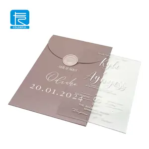 Custom Luxury Self Sealing Wax Seal Handmade Greeting Clear Acrylic Wedding Invitation Card With Envelope