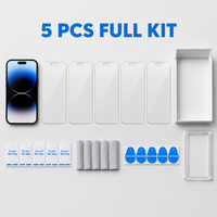 Protection d'écran en verre trempé 5 en 1, emballage personnalisé, film transparent HD 9H avec colle intégrale pour iPhone 16 15 14 Pro Max, vente en gros