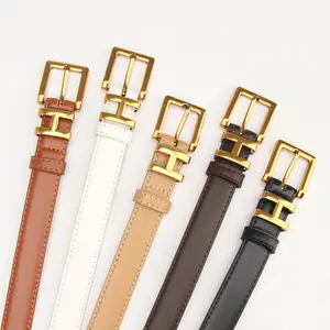 New Retro Alloy Golden Letter H Buckle PU Leather Ladies Belt Ins Fashion Simple Versatile Women's Jeans Waist Belt