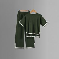 Summer New Ladies Knitted Short Sleeve Sweater Set Casual Wide Leg Set
