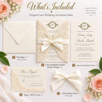 Ensemble d'invitations de mariage personnalisées découpées au laser avec pochette en dentelle, monogramme doré, carte RSVP, ruban en satin et enveloppe – Vente en gros Fabricant