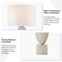 Moderne Alabaster-Tischlampe Luxus-Hotel-Dekor Ovale Ei-Form Naturstein-Basis Quadratischer Block Stoff LED Versa Große Tischlampe