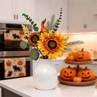 Tige de tournesol artificielle, fleur d'automne artificielle avec eucalyptus pour la décoration de table de Noël, directement de l'usine