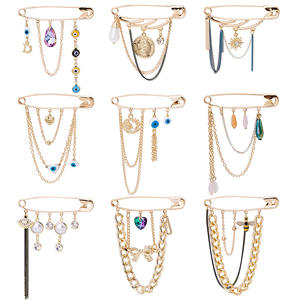 Broche élégante et tendance en forme de goutte d'eau avec œil de démon, en cristal plaqué argent, avec chaîne et pompon, pour cardigan, fleur, enfants - Product Image 1