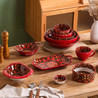 Service de table en porcelaine coloré de style bohème, motif végétal, compatible micro-ondes, kit de 4 tasses, utilisation domestique