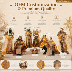 Lot de 11 figurines de la Nativité en résine, sculptées à la main, avec robes en tissu à sequins, pour la Sainte Famille, décoration de Noël, Anges et Sages - Product Image 4