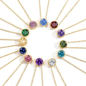Collar con Colgante Redondo <span class=keywords><strong>de</strong></span> Circonita Multicolor, Estilo Minimalista Simple, Chapado en Oro, Acero Inoxidable, Joyería con Piedra <span class=keywords><strong>de</strong></span> Nacimiento para MUJERES - Product Image 2