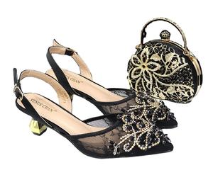 Sac à chaussures d'été confortable <span class=keywords><strong>talon</strong></span> bas dentelle décoration femmes chaussures assorties <span class=keywords><strong>petit</strong></span> sac à main 1 ensemble - Product Image 1