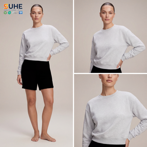 Sweat-shirt en molleton de coton pour femme SUHE, col rond, brodé, écologique, classique, manches longues, pull court, décontracté - Product Image 2