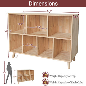 Estantería de Madera de Pino de 7 Cubos, 45.0"L X 28.5" H, Organizador de Almacenamiento para Libros/Juguetes/Hogar, Librería Moderna de Madera para Hogar/Oficina - Product Image 6