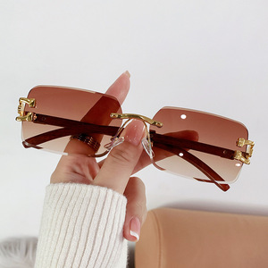 Frameless Sunglasses <b>Square</b> <b>Gold</b> <b>Frame</b> UV400 Light Weight Men's Sunshades Class 2 Plastic And Metal Lens Ac - Product Image 3