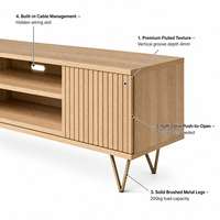 Meuble mural modulaire Japandi de haute qualité sur mesure, vitrine à portes vitrées, console TV cannelée, fabricant OEM