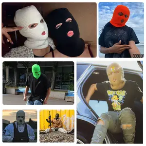 Balaclava personalizada de malha, máscara de crochê com 3 buracos para inverno, impressão, logotipo personalizado