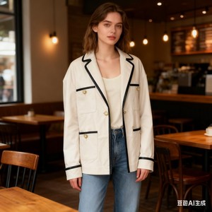 Áo Blazer Da Thật/<span class=keywords><strong>PU</strong></span> Phong Cách Tweed Có Túi Kim Loại, Nút Kim Loại, Hai Màu Tùy Chọn, Unisex - Product Image 5