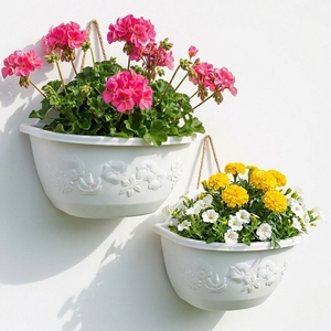 Pot de fleurs mural en plastique blanc avec motif floral pour jardinières d'extérieur grande taille - Product Image 4