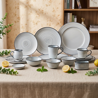 Ensemble d'assiettes à dîner en céramique ST Modern Cream Base Blue Spiral Line On-Glaze, plats ronds, bols, pour la maison, le restaurant, l'hôtel, résistant aux éclats